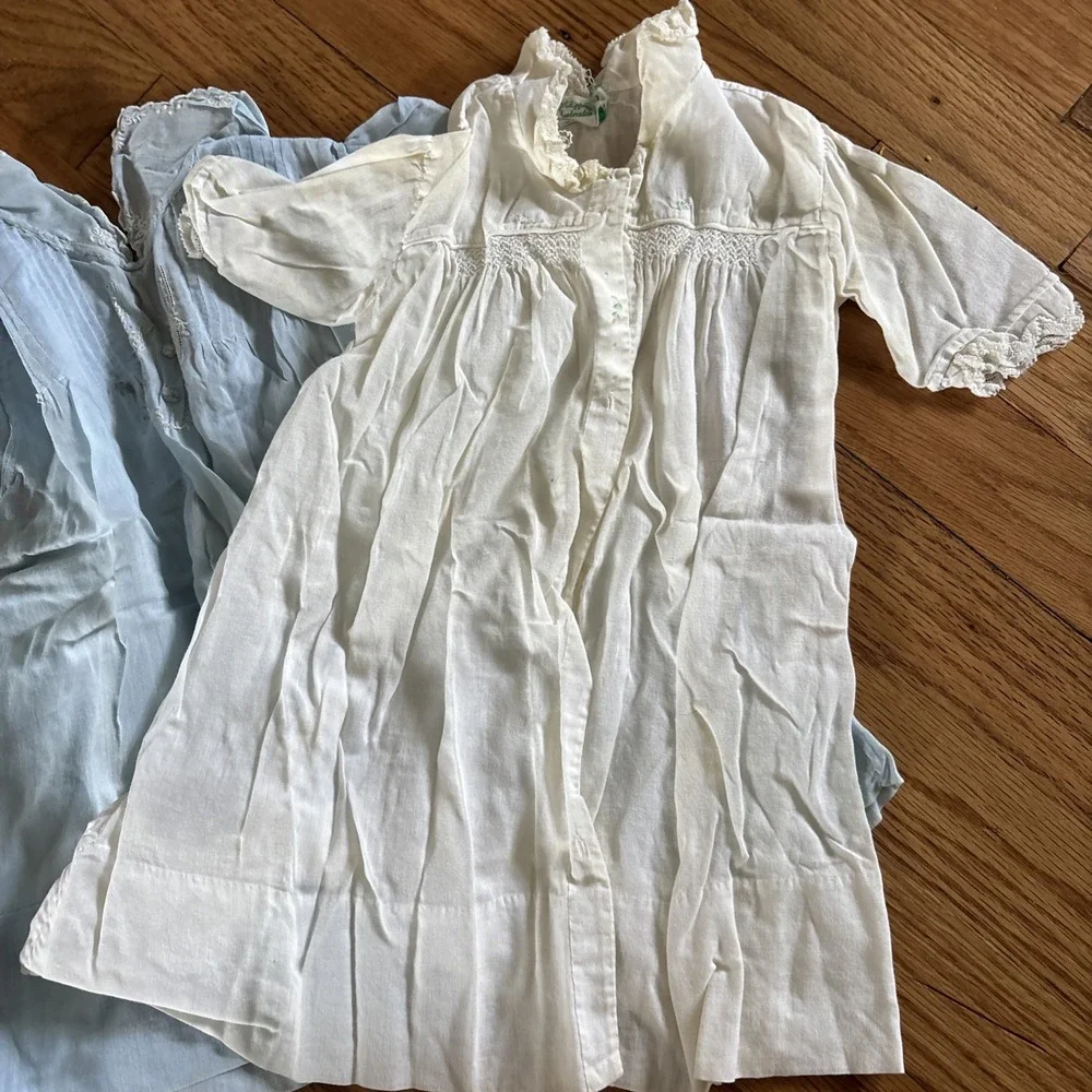 4 ANTIQUE VICTORIAN WHITES BABY DRESSES LONG GOWNS SIZE 6 MOS TO 1 YR W/ Sweater